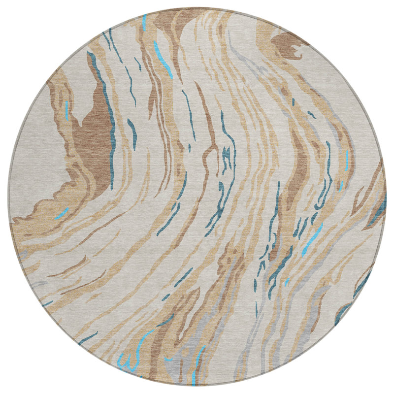 Aureva Beige Washable Indoor-Outdoor Rug - , 8' x 8'