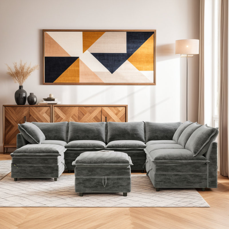Canapé-lit modulaire 8 pièces avec rangement Mirod, Polyester gris