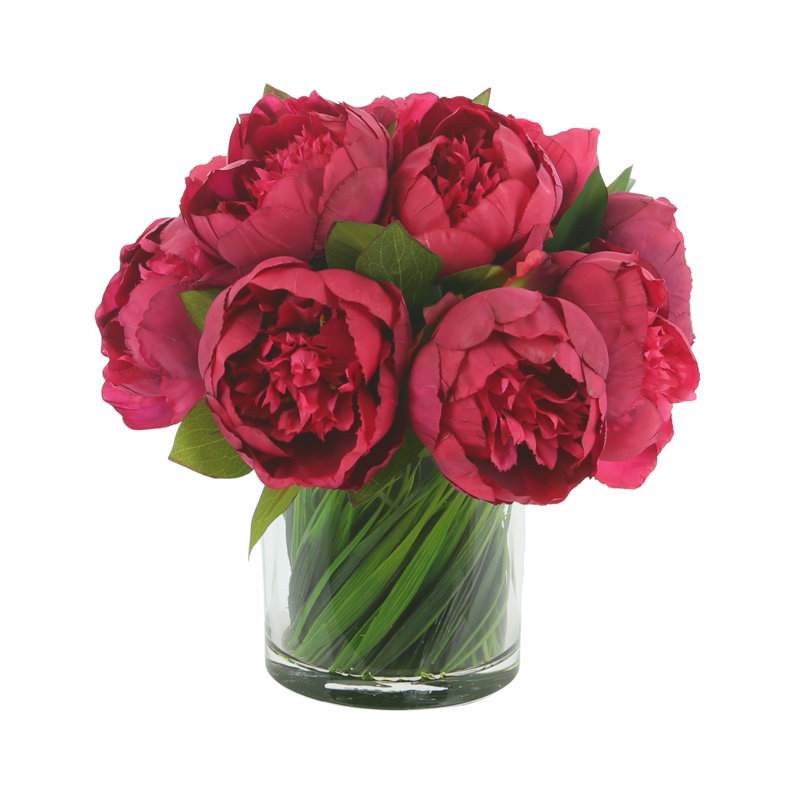 Peonies Floral Arrangement in Vase, Burgundy