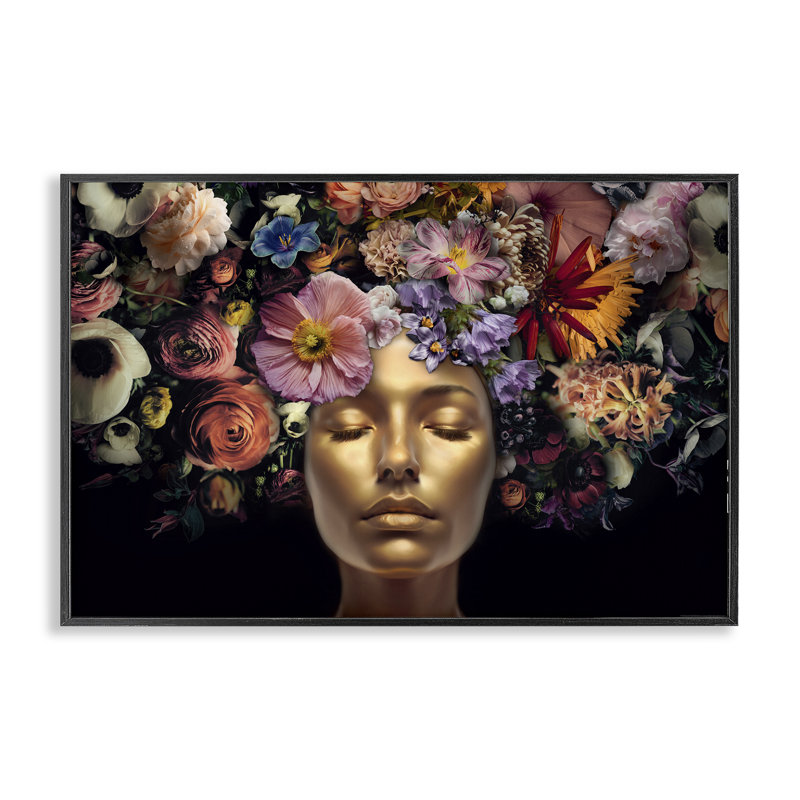 Visage doré avec art giclée par Reinders, Giclée encadrée noir minuit, H 16 po x l 24 po