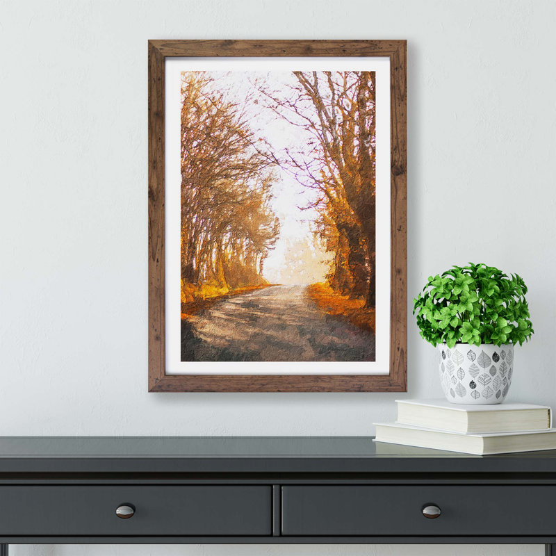 A Road Through The Woods by - Framed Print, 33cm H x 45cm W x 2cm D, Walnut