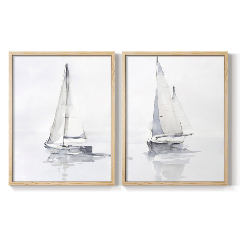 Impression encadrée Misty Harbor I-Premium - prête à être accrochée - aucun clou requis - aucun clou requis, Bois naturel