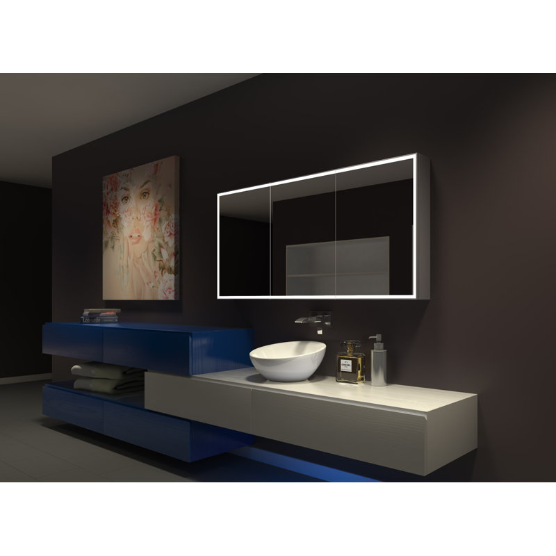 Pharmacie à fixation en surface 60 "x 28" avec éclairage DEL Galaxy, Aluminium gris alimenté