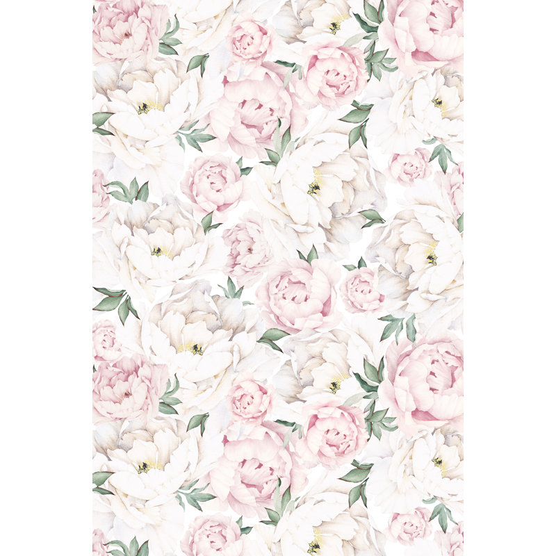 Papier peint adhésif à petites pivoines, Rose
