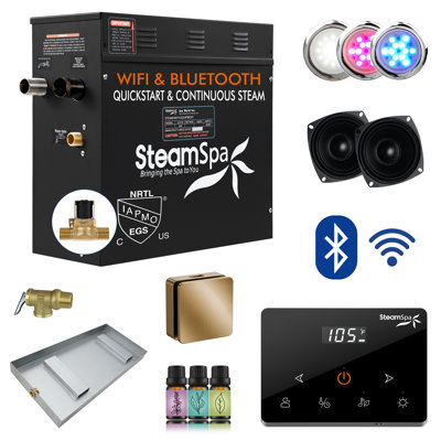 Black Series 9KW Steam Bath Generator With Advanced Touch Screen, BLUETOOTH WIFI Control, And Auto Drain In Gold