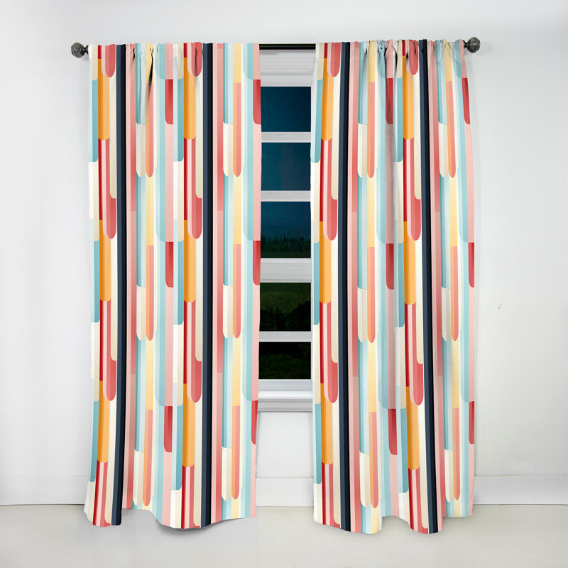 Pink Groovy Retro Striped Illusion I - Mid-Century Velvet Curtain - Room Darkening - 1 panel, 52" W x 63" L