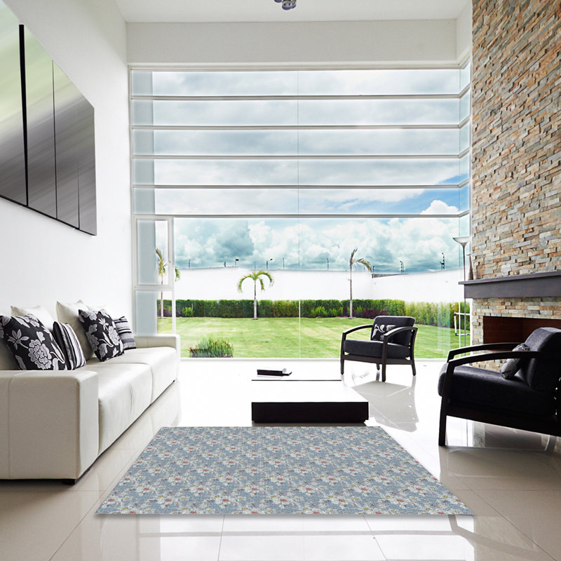 Tapis bleu/gris/rouge à motifs Culbertson, Carré 8 pi