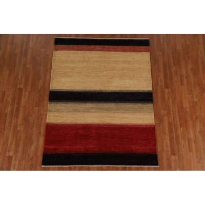 Tapis rayé Gabbeh Kashkoli fabriqué à la main 5 x 7