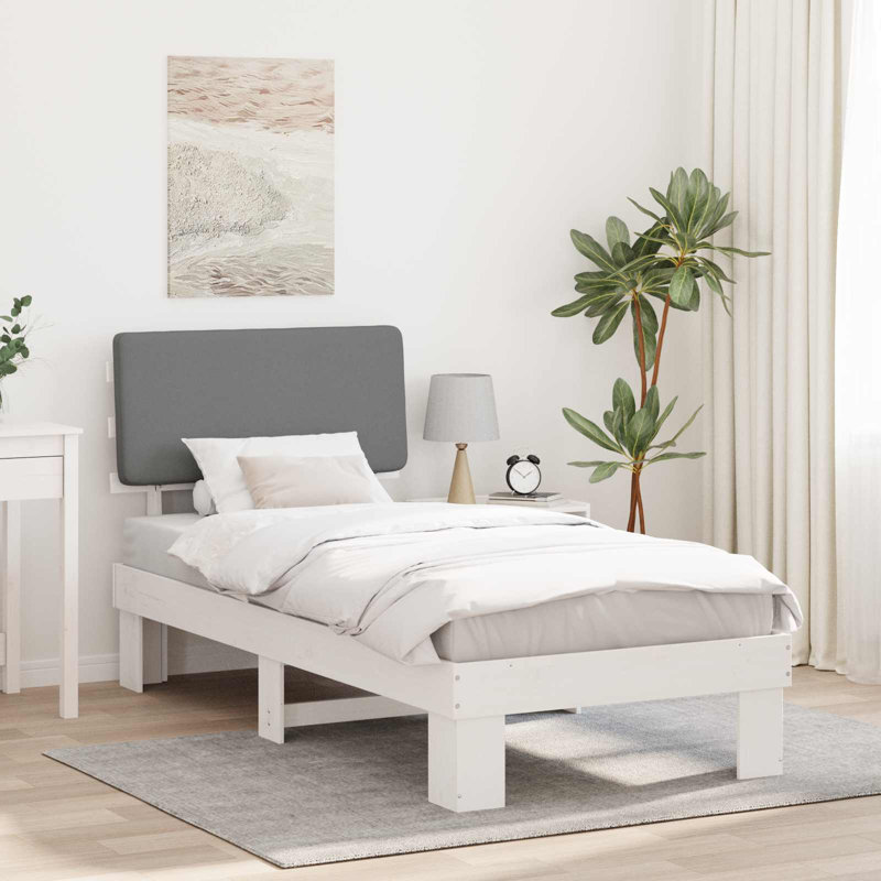 Solid Wood Bed Frame, 100 x 200cm, White/Light Grey