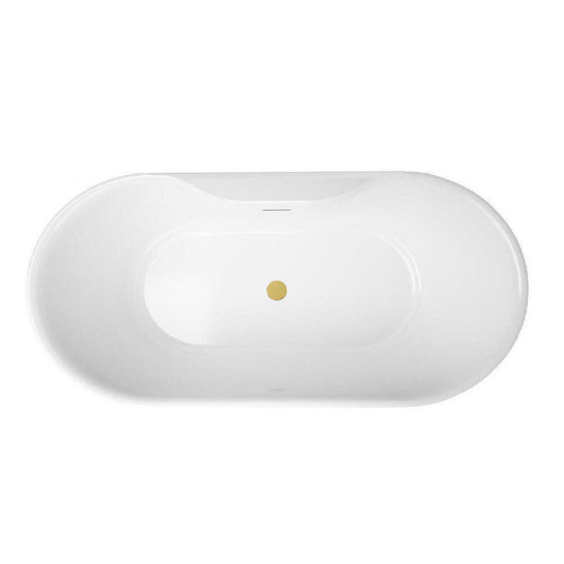Una 67'' x 31.5'' Soaking Acrylic Bathtub, White/Polished Brass 