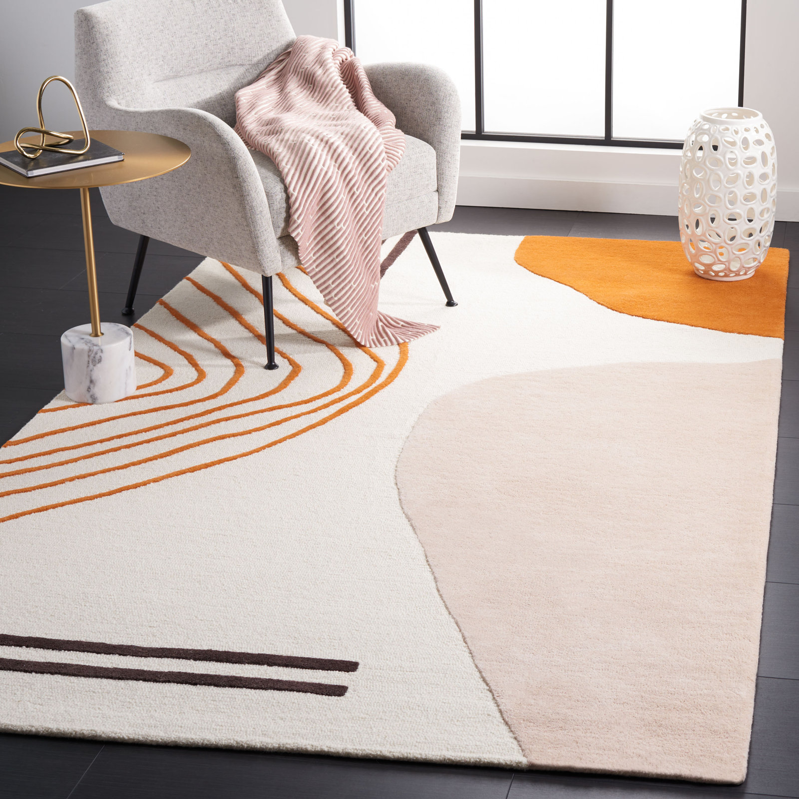Felipe Ivory Rust Hand-Woven Abstract Wool Rug, Rectangle 4' x 6'