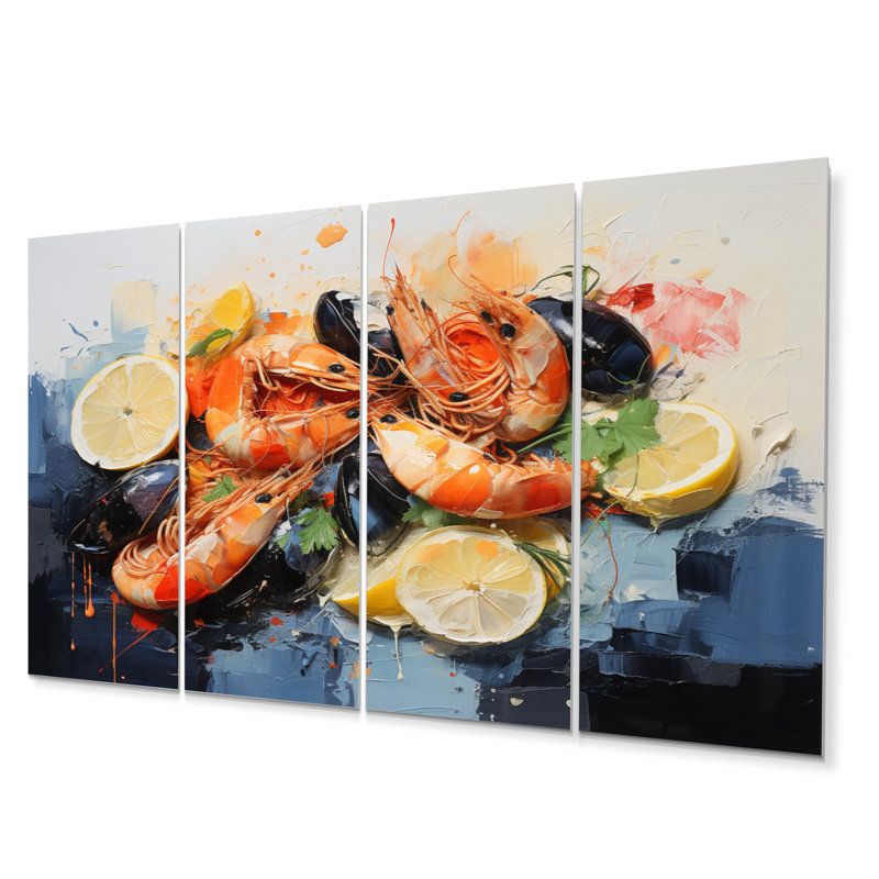 Ensemble de 4 décorations murales 4 fruits de mer Cuisine I