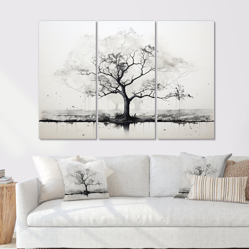 «Gray Minimalisme Baobab Tree I», ensemble d'art mural sur toile, H 40 po x l 60 po x P 1 po