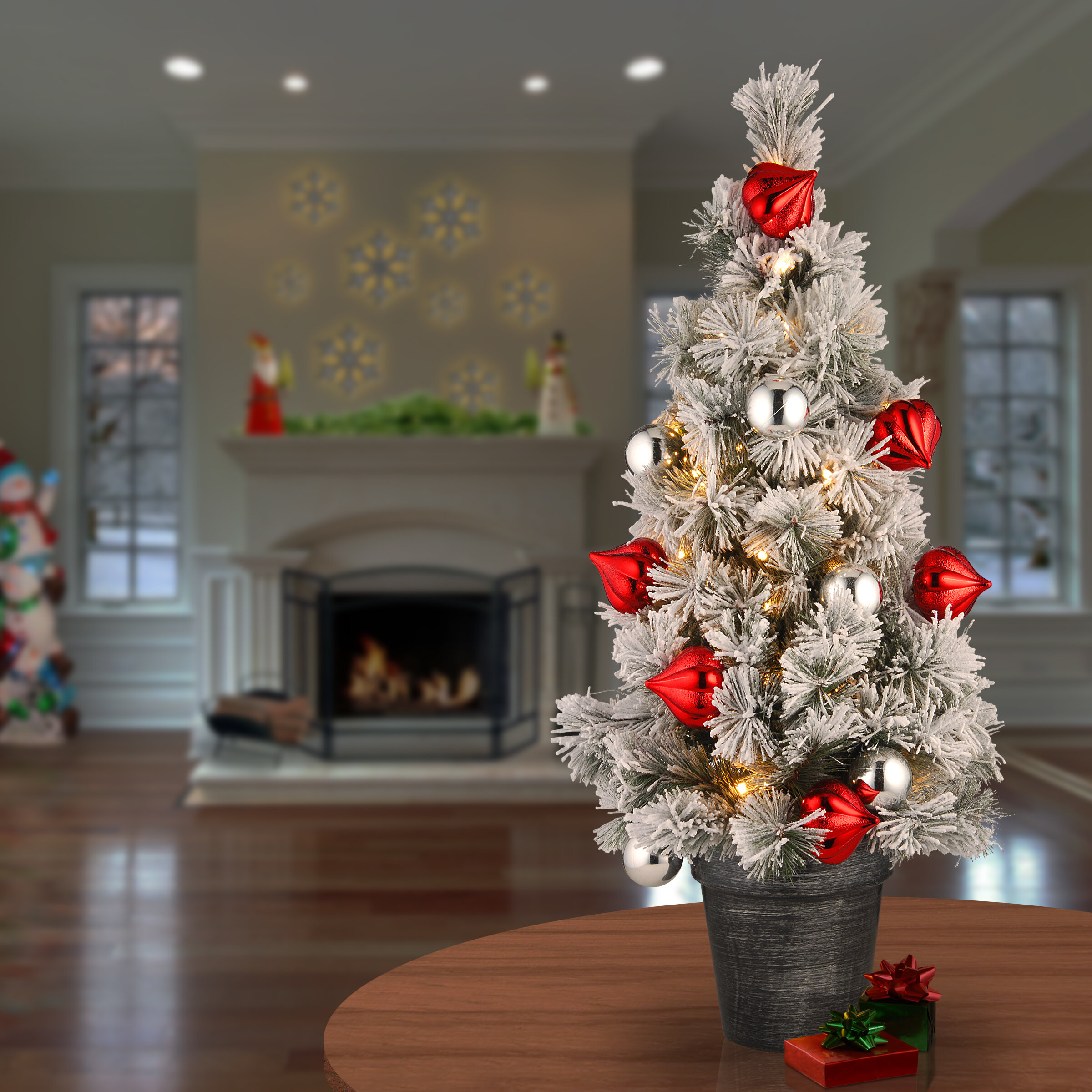 Frosted Christmas Tree with Red and White Decor - Soul & Lane