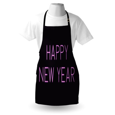 East Urban Home Happy New Year Apron Unisex Typographic Pattern Adult Size Fuchsia Charcoal Grey