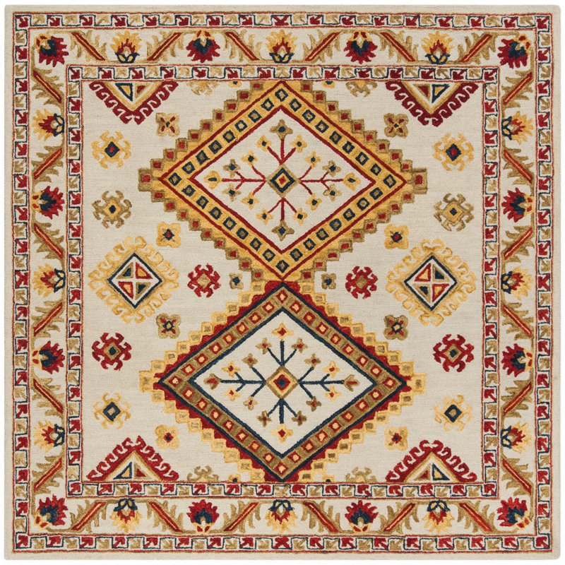 Tapis géométrique en laine touffeté à la main Vahakn, Carré 7 pi