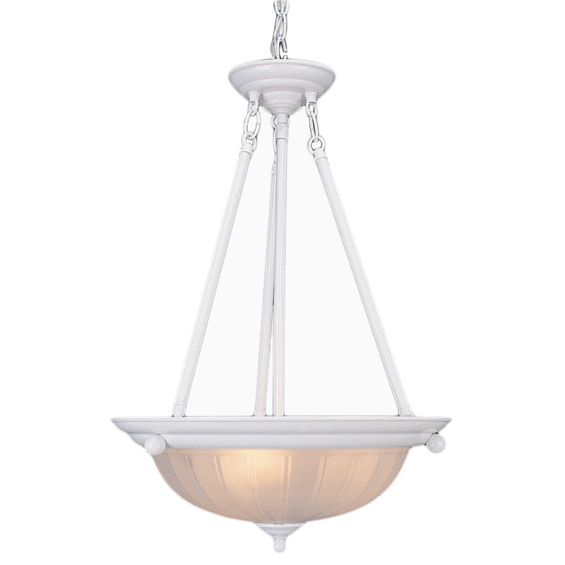 3-Light Indoor Textured White Pendant with Frosted Glass Bowl Shade, Textured White