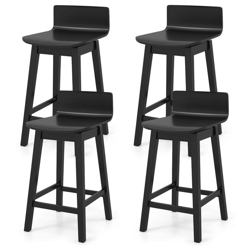 24.5" Counter Height Bar Stools Set of 4 w/ Footrest Solid Rubber Wood Legs, 4, Black
