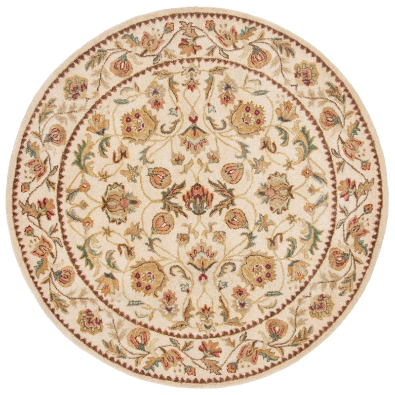 Molter Bergama Hand Tufted Wool Floral Rug, Round 6'