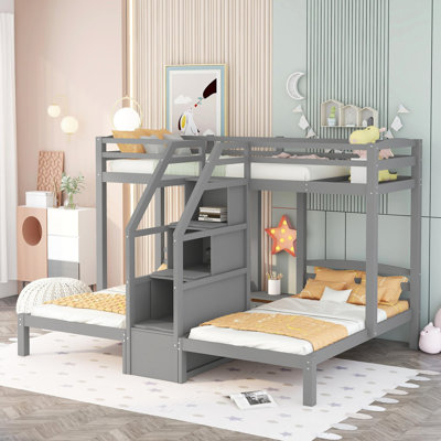 Lit simple superposé avec rangement en gris - offre amplement d'espace pour les essentiels de chambre à coucher et un look bien rangé pour une conception efficace