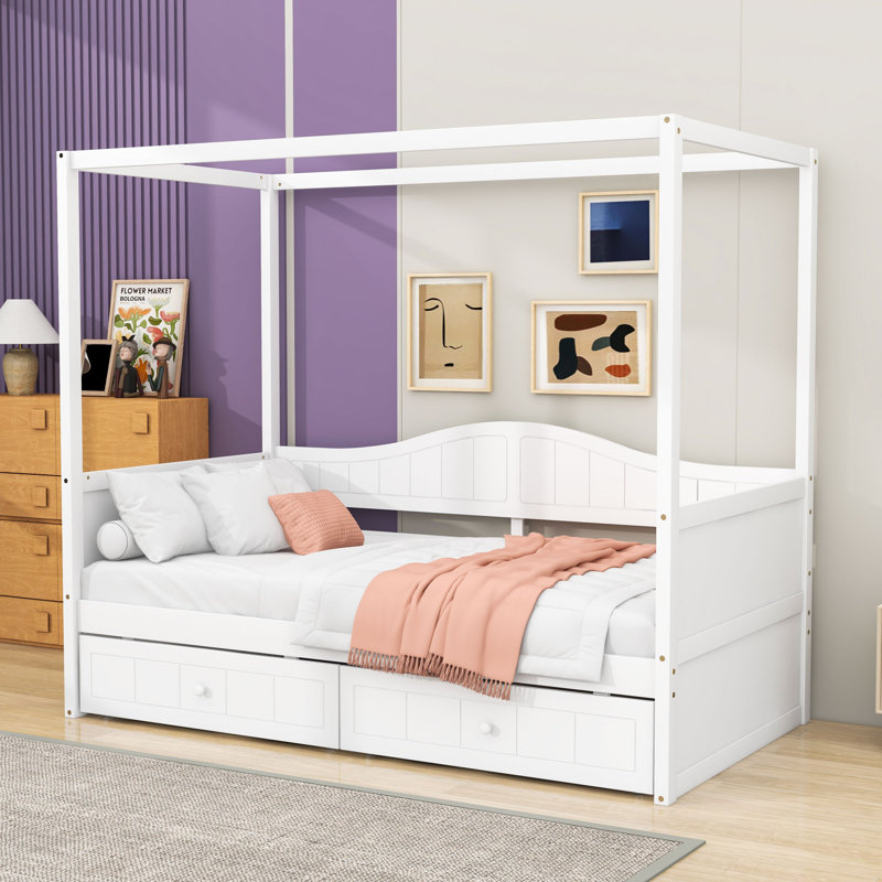 Karalin Twin 2 Drawers Wood Canopy DayBed, White