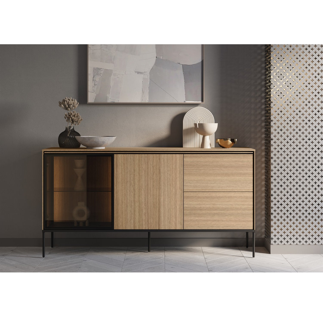 Sideboard VISSO VI-05 with LED Lighting in Linear Oak