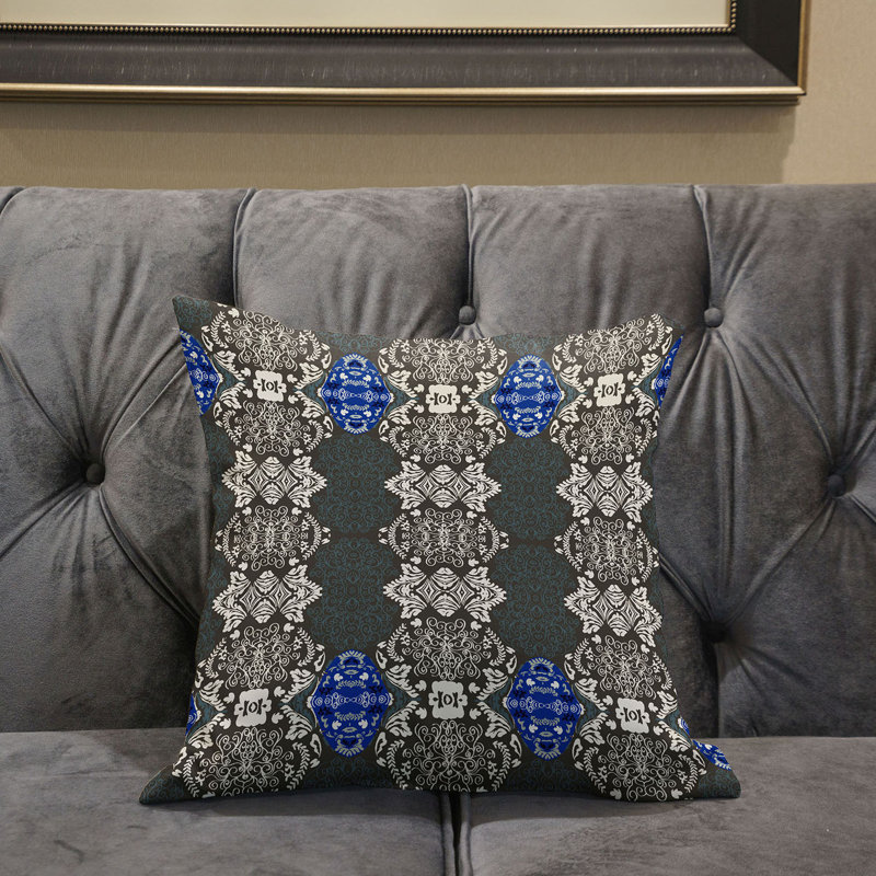 Housse et insert de coussin carré en polyester intérieur / extérieur, 16 po x 16 po, Brun et bleu