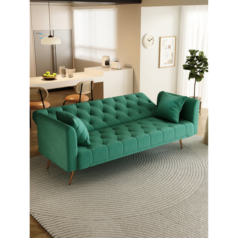 Canapé convertible de 71 pouces en velours vert rétro American, convenant à un petit salon, une chambre à coucher ou un bureau