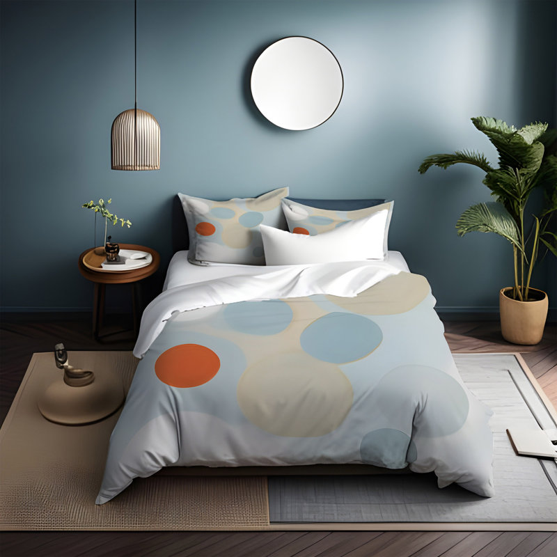 Abstract Duvet Cover, Queen Duvet Cover + 2 Queen Shams, Blue/Gray/Orange