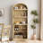 71.65" Tall Arched Bookcase with 2 Doors – Farmhouse Cabinet with Shelves for Home Office, Living Room (Natural)-1276059334