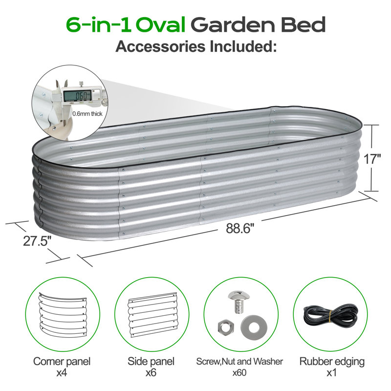 Anesa Modular Metal Raised Garden Bed, Silver, 17'' H x 89" W x 27.5" D
