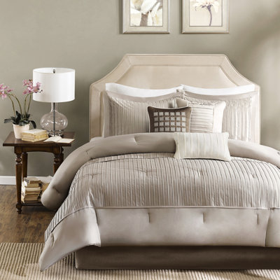 Édredon pour grand lit Charmeuse - taupe 7 pièces, coussin décoratif avec taille facile d'entretien, coussins brodés inclus