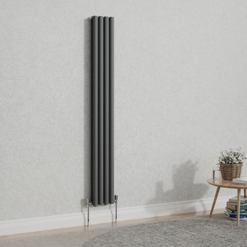 Shoshana Vertical Oval Panel Radiator, 2, 180cm H x 23.6cm W, Anthracite