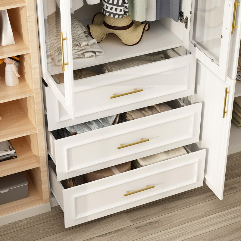 Radmil Armoire: 8-Door White Wardrobe with Gold Handles
