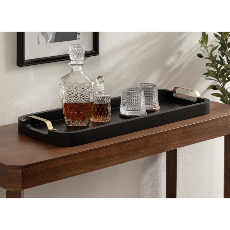 Wooden Rectangle Tray with Metal Handles