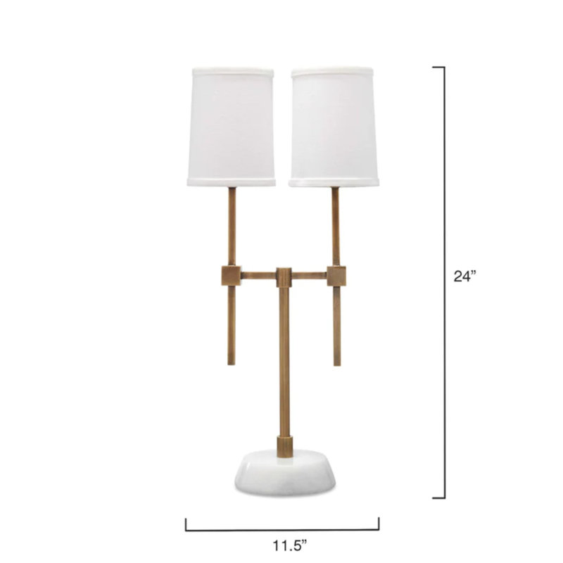 Elegant Antique Brass Dual-Shade Console Lamp with White Linen