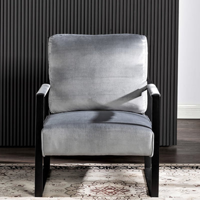 Fauteuil en velours gris avec structure en métal, pour le salon, la chambre à coucher, la chaise d'appoint avec cadre renforcé, le bureau et le salon