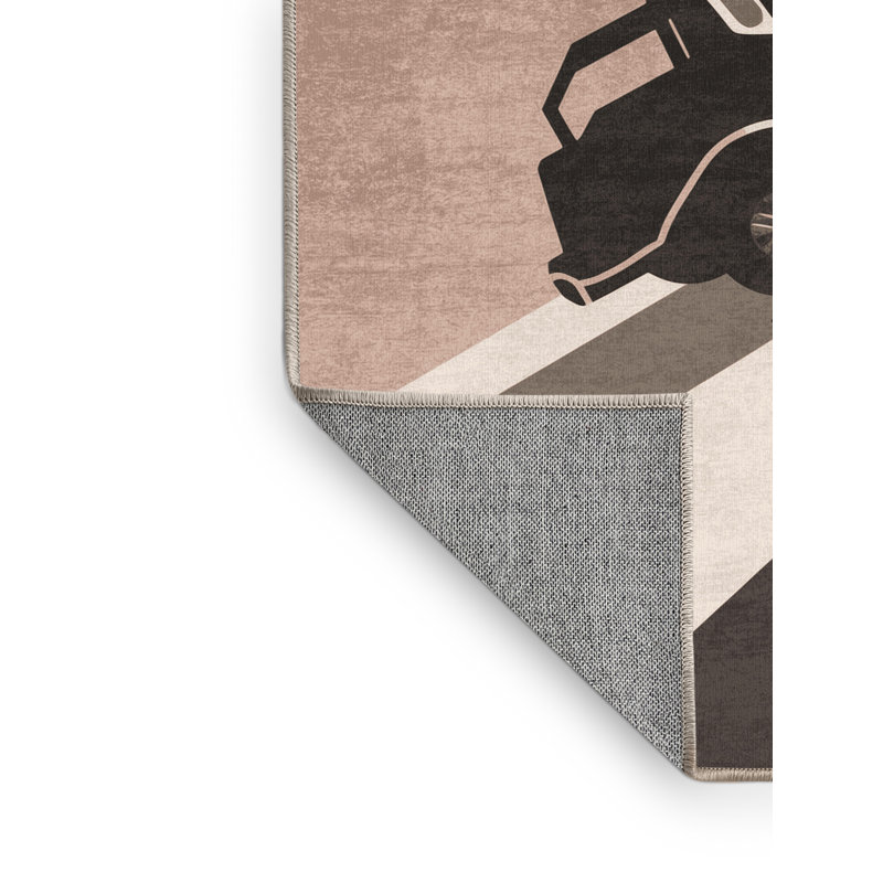 Machine Washable Eldred Golf Cart Modern Rug in Beige – Beige Binding, 2x3