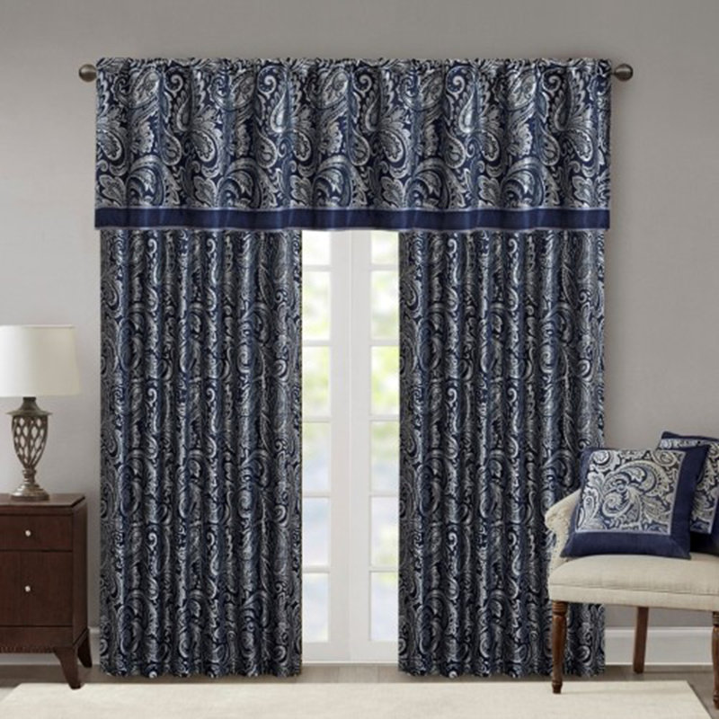Cantonnière jacquard 50 x 18 po, Marine