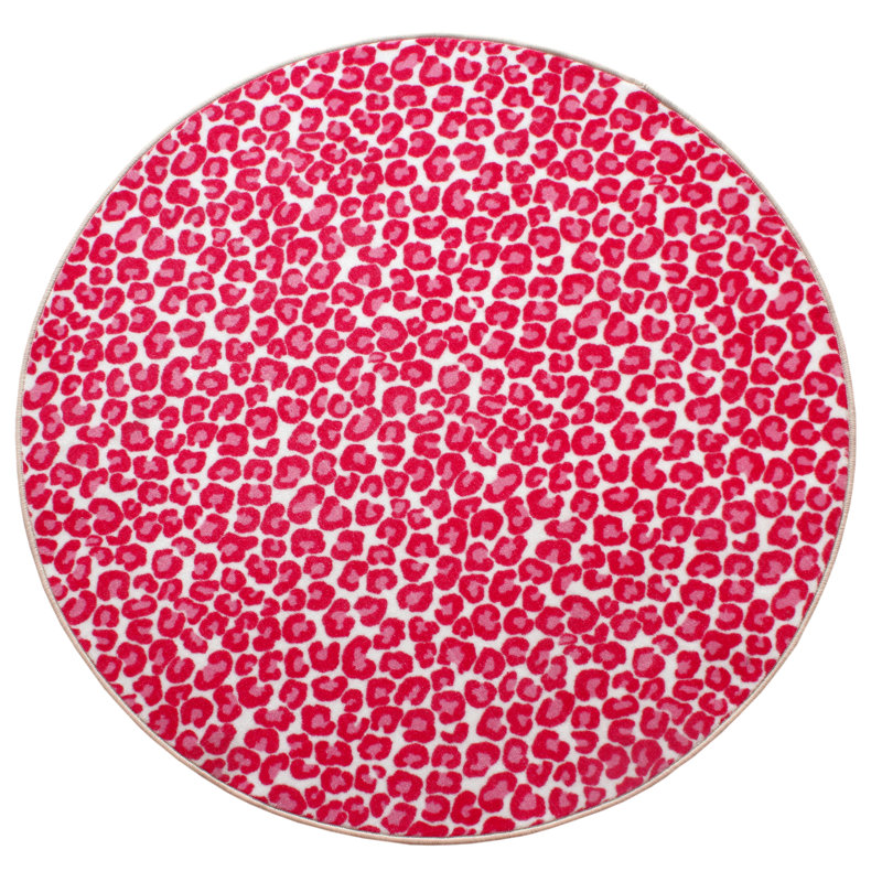 Tapis rouge / beige à imprimé animal, Rond 6 pi