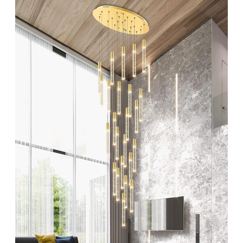Light High Ceiling Dimmable Crystal Chandelier, Gold, 28