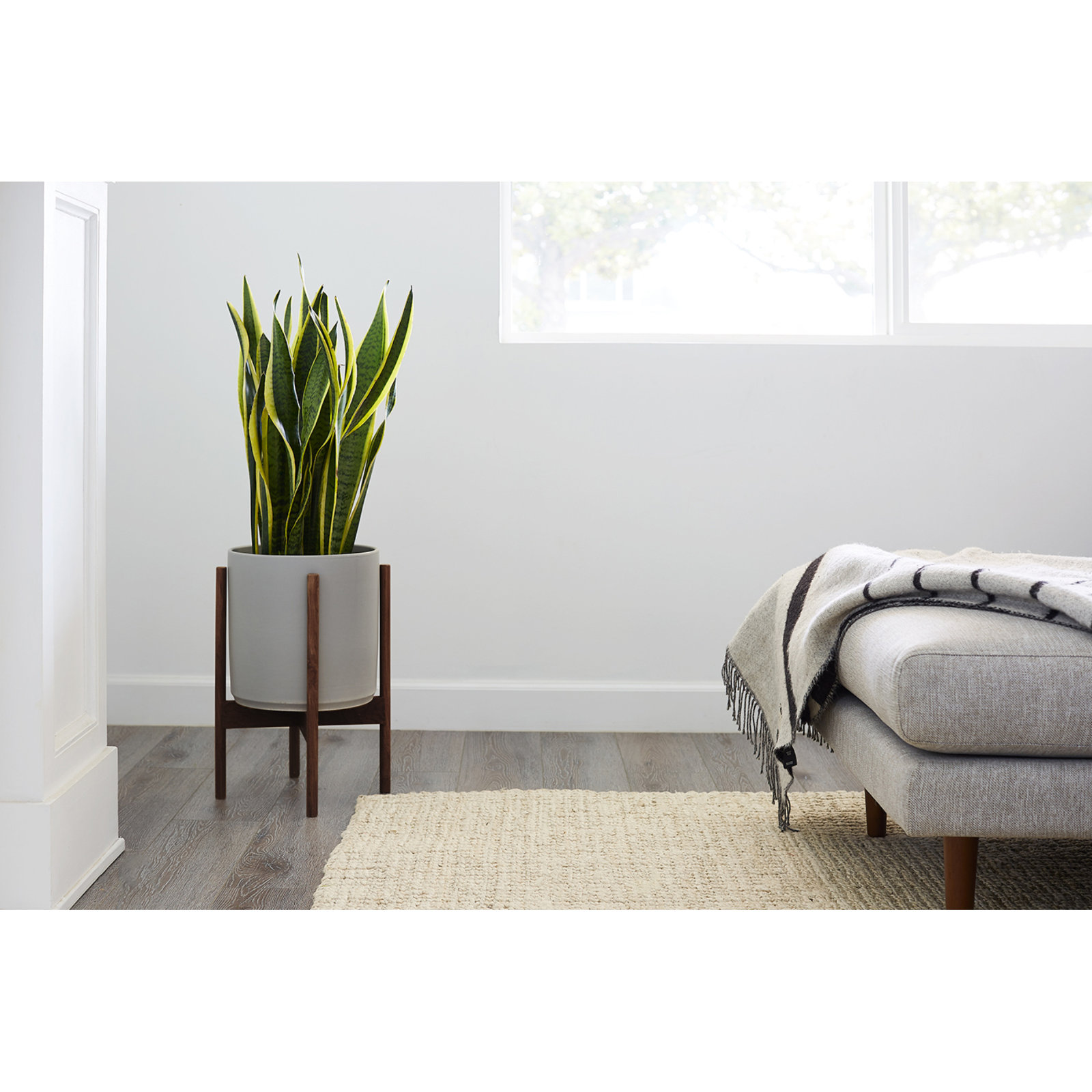 Riverside Handmade Ceramic Pot Planter, 18.25" H x 12.6" W x 12.6" D, Gray/Darkened Teak