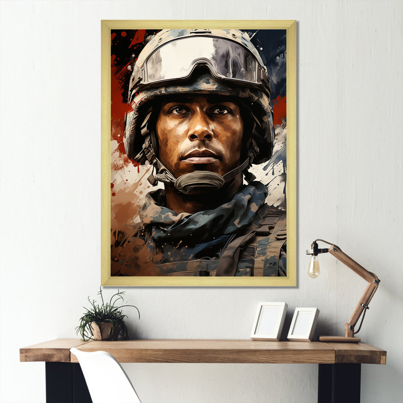 Fierté militaire patriotique sur toile, Cadre doré simple, H 20 po x l 12 po x P 1 po