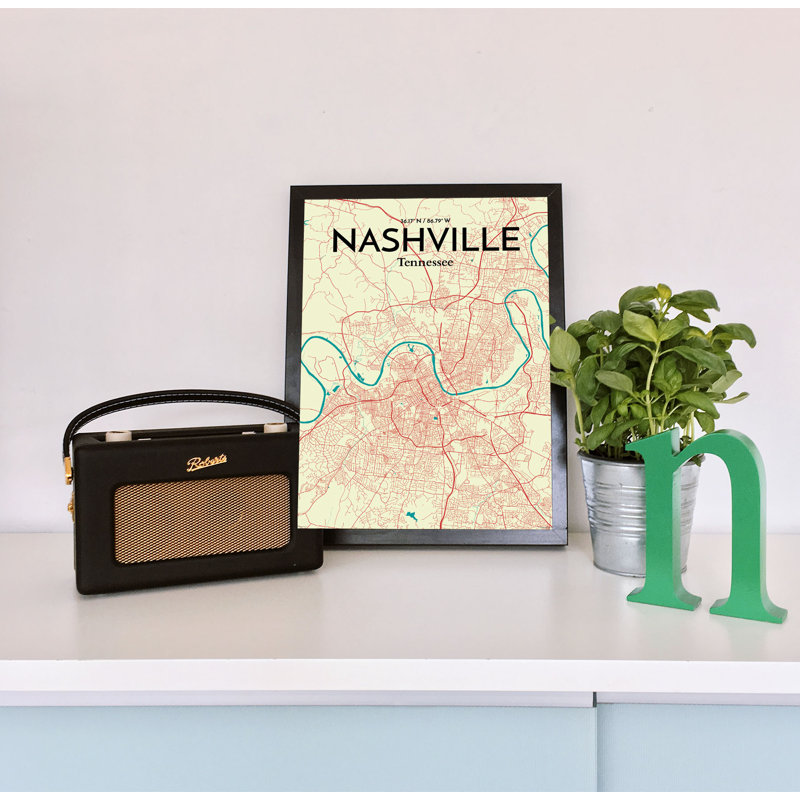 «Nashville City Map», reproduction d'impression sur affiche en beige, H 24 po x l 18 po