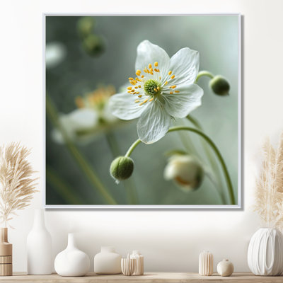 Squelette fleur blanc avec des fils de pollen jaune - Art mural floral salon