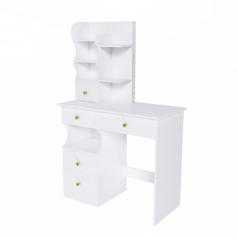 5-Drawer Dressing Table with Movable Mirror and LED Light for Bedrooms