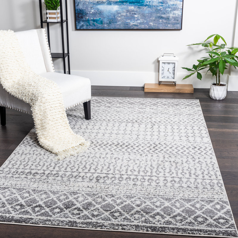 Tapis gris Southwestern, Rectangle 5 pi 3 po x 7 pi 7 po