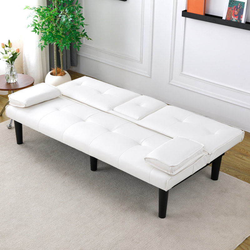 PVC Leather Convertible Futon Sofa Bed, White