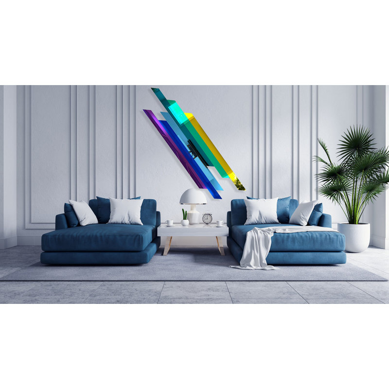 Art mural en acrylique surdimensionné à lignes multicolores