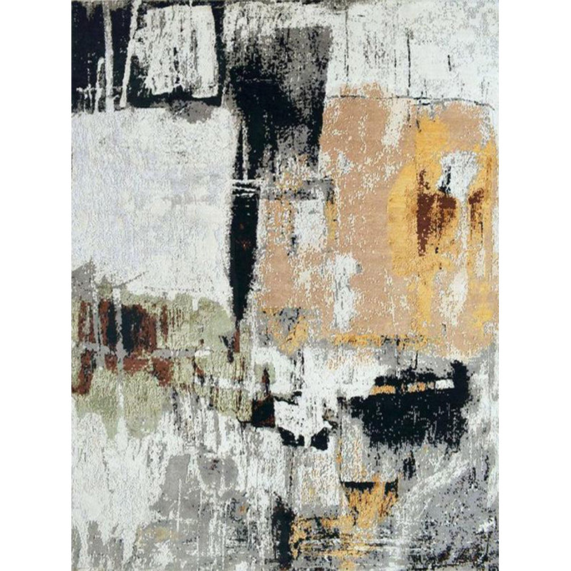 Tapis décoratif moderne à motifs abstraits de ton gris de la collection Barcelona, Rectangle 5 pi 1,02 po x 7 pi 6,55 po